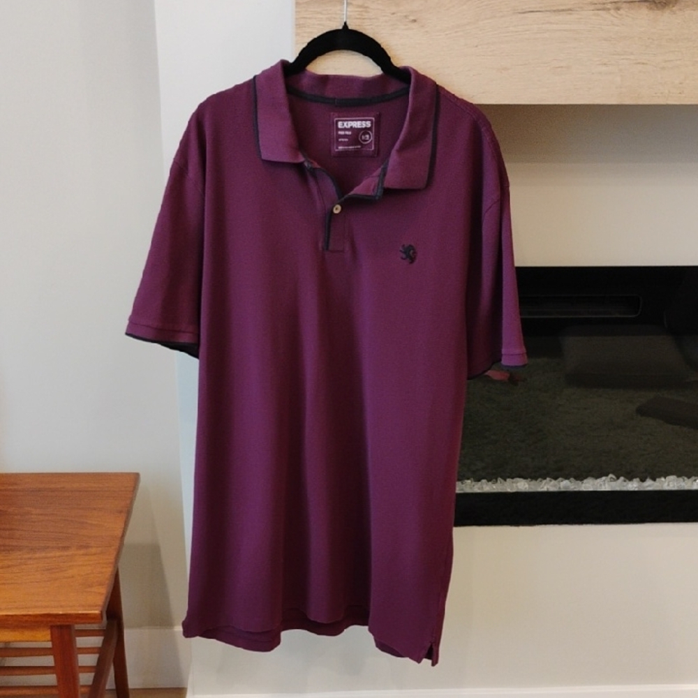 Express Men's Rich Burgundy Pique Polo Shirt Size XL